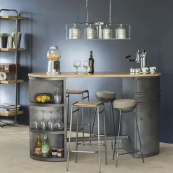 Made in Meubles Tabouret de bar en métal 1 place Grey