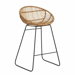 Made in Meubles Tabouret de bar rond en rotin et métal Calvi