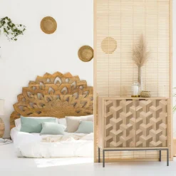 Made in Meubles Tête de lit lotus en bois de manguier sculpté 160 cm Valentina