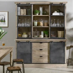 Made in Meubles Vaisselier en bois de manguier brossé et métal gris Helsinki