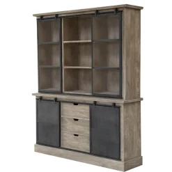 Made in Meubles Vaisselier en bois de manguier brossé et métal gris Helsinki