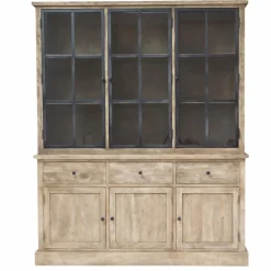 Made in Meubles Vaisselier en bois de manguier brossée et métal noir Clotilde