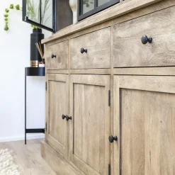 Made in Meubles Vaisselier en bois de manguier brossée et métal noir Clotilde
