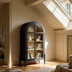Made in Meubles Vitrine arrondie en bois d'orme Bruce