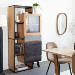 Made in Meubles Vitrine en bois d'acacia Ernest