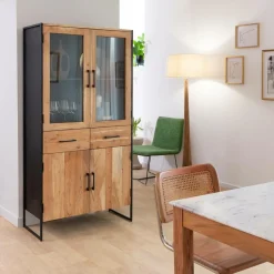 Made in Meubles Vitrine en bois d'acacia et métal Bosco