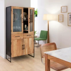Made in Meubles Vitrine en bois d'acacia et métal Bosco